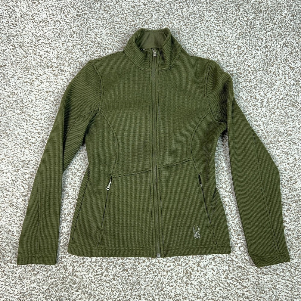 Spyder Jacket Womens S Green Core Sweater Full Zip Knit Outdoor Ski Warm Coat